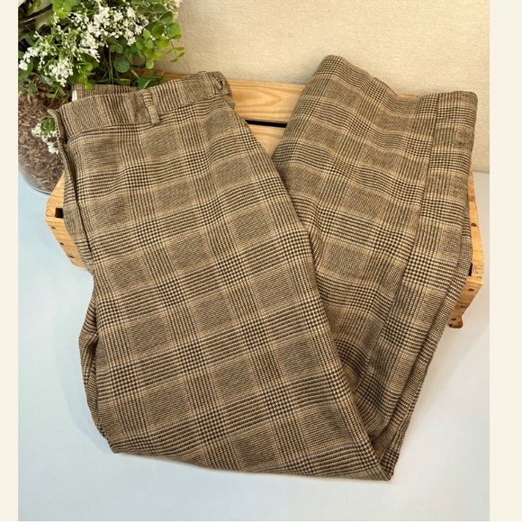 L.L. BEAN Classic Fit Wide Leg Brown Herringbone Pants Size 14 NWOT - Picture 1 of 9